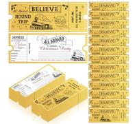 C1krint Christmas Polar Golden Tickets Bulk - 50Pcs North Pole Believe Train Ticket Gold Foil Stamping Writable Party Invitation Cards Gift Tags for Christmas Gift Xmas Holiday Party Favor Decoration