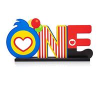 C1krint Plim Plim ONE Letter Sign Wood Table Centerpiece - 1Pcs Circus Clown Plim Plim Theme First Birthday Party Decoration Supply for One Year Old Baby Shower 1st Birthday Table Ornament Photo Props