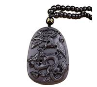 c1lint7785631 Natural Obsidian Necklace Lucky Amulet Protection Pendant with Dragon Phoenix Wolf Head Buddha Guanyin Kwan Yin A Certified Obsidian Women's Necklaces Men's Necklaces, NO, Obsidian, No