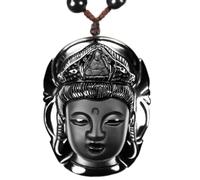 c1lint7785631 Natural Obsidian Necklace Lucky Amulet Protection Pendant with Dragon Phoenix Wolf Head Buddha Guanyin Kwan Yin A Certified Obsidian Women's Necklaces Men's Necklaces, NO, Obsidian, No