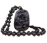 c1lint7785631 Natural Obsidian Necklace Lucky Amulet Protection Pendant with Dragon Phoenix Wolf Head Buddha Guanyin Kwan Yin A Certified Obsidian Women's Necklaces Men's Necklaces, NO, Obsidian, No