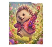 C1Q3M5T7 Hedgehog floral print microfiber throw blanket soft fleece feel | 40x50inchplush microfiber touch lightweight warmth sofa bed accent kids room decor gift travel easy care