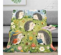 C1Q3M5T7 Hedgehog print microfiber throw blanket soft fleece feel | 40x50inchplush microfiber touch lightweight warmth sofa bed decor kids room gift cozy nap travel easy care