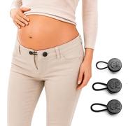 C2 3Pcs Maternity Trouser Button Extenders - Black - Adds Up to 3cm / 1.18in to Waist - 15.3mm / 0.6in Button Size (24L) - Reusable Pregnancy Waistband Extenders, No Sewing Required