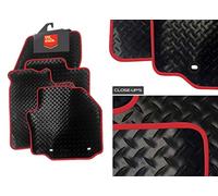 (C2) 4 Piece Vauxhall (2007-2013) Corsa D Vehicle Specific Car Mat Set - Black Rubber-Red Trim