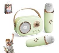 C20 Mini Karaoke Machine - 2 Wireless Microphones, Retro Speaker Set With Stereo Sound for Party (2 Mic, Green)