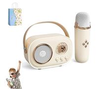 C20 Mini Karaoke Machine for Kids With 2 Wireless Microphones, Retro Speaker Set Stereo Sound for Girls Party (1 Mic, Beige)