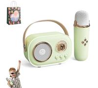 C20 Mini Karaoke Machine With 2 Wireless Microphones, Retro Speaker Set Stereo Sound for Party (1 Mic, Green)