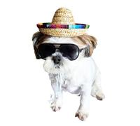 C21 Dog Pet Cat Costume Set Retro Sunglasses Glasses + Sombrero Mexican Straw Hat Small-Medium Breeds 12-30 lbs Party Cosplay Photoshoot Prop Halloween (Aviator Black + Straw Hat)