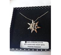 C21 Small Edelweiss PENDENT REAL 925 sterling silver Necklace Handmade 18 inch chain with prideindetails gift box