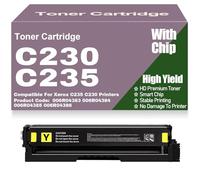 C230 C235 Black Yellow Cyan Magenta Toner Cartridges with Chip, 006R04383 006R04384 006R04385 006R04386 Color Toner High Yield Compatible for Xerox C235 C230 Printers,C230-Yellow