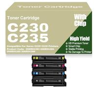 C230 Toner Cartridges Compatible Replacement 006R04383 006R04384 006R04385 006R04386 Black Yellow Magenta Cyan Toner High Yield for Xerox C235 C230 Printers with Chip,4Pack-C230