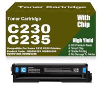 C230 with Chip Toner Cartridges Compatible 006R04383 006R04384 006R04385 006R04386 Toner High Yield for Xerox C235 C230 Printers,Cyan-C230