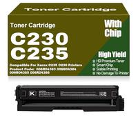 C230 with Chip Toner Cartridges Compatible 006R04383 006R04384 006R04385 006R04386 Toner High Yield for Xerox C235 C230 Printers,Black-C230