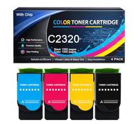 C2320 Toner Cartridge with Chip Compatible for Lexmark C2320K0 C2320C0 C2320M0 C2320Y0 High Yield Work with C2325 C2425 C2535 C2640 MC2325 MC2425 MC2535 MC2640 Printers