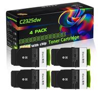 C2325dw Compatible for Lexmark Toner Cartridge with Chip C2325dw C2425dw C2535dw MC2425adw MC2535adwe Printers (4 Pack Black)