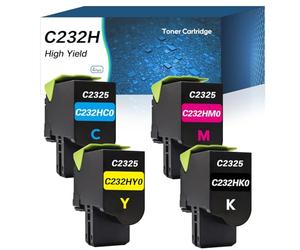 C232H C2325 3000/2000 Pages High Yield Compatible Toner Cartridge Replacement for Lexmark C2320 C232HK0 C232HC0 C232HM0 C232HY0 for Lexmark C2325dw C2325 C2535dw MC2535adwe C2425dw Printer(4 Pack)