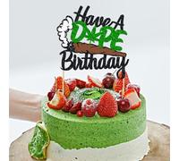 C236 Have a Dope Birthday Cake Topper, Green Glitter Pot Leaf Weed Leaves Happy Birthday Cake Decoration, Marijuana Dope 420 Party Supplies for Man Women