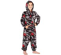 C26-1973-Boys Hooded Camo Onesie 160gsm Micro Fleece.11/12y-Black