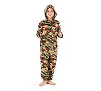 C26-1973-Boys Hooded Camo Onesie 160gsm Micro Fleece.11/12y-Green