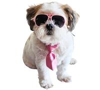 C26 Dog Pet Costume Set Retro Sunglasses + Tie Adjustable for Small Dogs up to 15 lbs Party Prop Cosplay Photoshoot (Aviator Pink Sunglasses +Pink Tie)