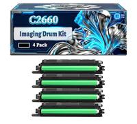C2660 Imaging Drum Kit Compatible for Dell C2660dn C2665dnf C3760dn C3760dnf C3760n C3765dnf Printers, With Chip Large Capacity 70000 Pages (4 Pack Black)