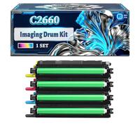 C2660 Imaging Drum Kit Compatible for Dell C2660dn C2665dnf C3760dn C3760dnf C3760n C3765dnf Printers, With Chip Large Capacity 70000 Pages (4-Pack BK/C/M/Y)