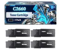 C2660 Toner Cartridge Compatible for Dell C2660dn C2665dnf Color Printer, With Chip Large Capacity 7000 Page (4 Pack Black)