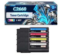 C2660 Toner Cartridge Compatible for Dell C2660dn C2665dnf Color Printer, With Chip Large Capacity 7000 Page (4-Pack BK/C/M/Y)