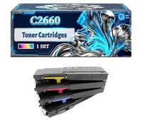 C2660 Toner Cartridges Compatible for Dell C2660dn C2665dn C2665dnf Printers, With Chip Large Capacity 8000 Pages (4-Pack BK/C/M/Y)
