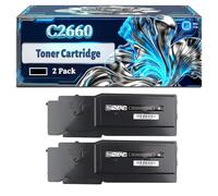 C2660 Toner Cartridges Compatible for Dell C2660dn C2665dnf Color Printers, With Chip Large Capacity 7000 Pages (2 Pack Black)