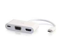 C2G 26885 USB-C to HDMI and VGA Adapter Converter with Power Delivery - White - External Video Adapter - USB-C - D-Sub, HDMI - White