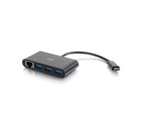 C2G USB C Ethernet and 3-Port USB Hub - Black - Hub - 3 Ports USB 3.2 Gen 1 (3.1 Gen 1) Type-C Black RJ-45 USB 3.2 Gen 1 (3.1 Gen 1) Type-A Polyvinyl chloride (PVC) RoHS CE 0 - 45 C