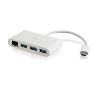 C2G USB-C / Thunderbolt-3 to RJ45 Gigabit Ethernet and 3 x USB-A 3.0 Laptop Adapter Hub, Suitable for MacBook Pro, iMac, Google Chromebook, Pixel, Dell Latitude, XPS 12/13/14 and More. (White)