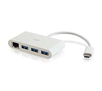 C2G USB-C® to Ethernet Adapter (RJ45) with 3 x USB A 3.0 Ports - USB C Hub - White