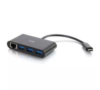 C2G USB-C to Ethernet Adapter with 3-Port USB Hub - Black