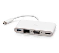 C2G USB-C® to HDMI®, VGA, USB-A, and RJ45 Multiport Adapter - 4K 30Hz - White