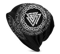 C2Jew Nordic Valknut Viking Beanie Caps Unisex Adult Men's Warm Hat Stretch Slouchy Baggy Skull Cap Knit Hats 10.6×11Inch,Valknut Black
