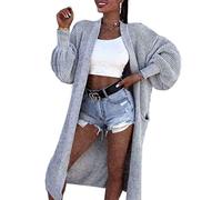 c2pwear Ladies Chunky Knitted Balloon Sleeve Oversize Cardigan Womens Open Front Baggy Fit Boyfriend Cardigan Silver UK 8-10