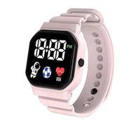 C3-12 Electronic Watch Luminous Life Waterproof Square Dial LED Spaceman Sports Men Women Digital Watch for Student Christmas Birthday Gifts, Pink
