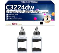 C3224 Toner Cartridge Refill Toner Powder Compatible for Lexmark C3224dw C3326dw C3426dw MC3224adwe MC3224dwe MC3224i MC3326adwe Printers, High Yield 3000 Pages,2*Black