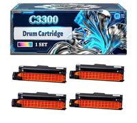 C3300 Drum Cartridge Compatible for Okidata OKI C3300 C3400 C3450 C3400n C3600 Printers, With Chip Large Capacity 15000 Pages (4-Pack BK/C/M/Y)
