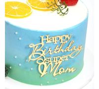 C356 Happy Birthday Super Mom Cake, Side and Top Acrylic Gold Mom Birthday Cake Topper, happy birthday mom cake topper, Gold Glitter Mother's Day Decorations Best Mom Ever Sign