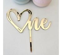 C370 First Birthday Cake Topper with heart, Gold One Sign 1st birthday Cake toppers, One Year Birthday Party Decor for Baby, Couples and Marriage First Anniversary