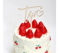 C384 Two Cake Topper, Wood Two Years Old Toppers, Baby Shower Birthday 2nd Anniversary Party Cake Decorations, 2nd Birthday Cake Decorating Supplies