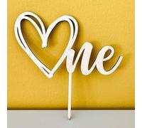 C385 First Birthday Cake Topper with heart, Wooden One Sign 1st birthday Cake toppers, One Year Birthday Party Decor for Baby, Couples and Marriage First Anniversary