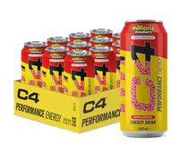 C4 Performance Energy Drinks Millions Strawberry 500ml (12 Pack) | Sugar Free Energy Drink with 160mg Caffeine, 250mg Betaine, 1050mg Taurine | Low Calorie Fizzy Drinks for On The Go Energy and Focus