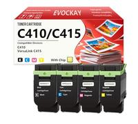 C410 C415 Toner Cartridges Replacement for Xerox C410 | 4-Pack - 006R04677 006R04678 006R04679 006R04680 Compatible for VersaLink C415 Printers(with Chip) Black Cyan Magenta Yellow