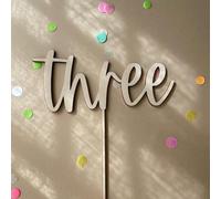C413 Three Cake Topper, Wooden Boy an Girl 3rd Birthday Cake Topper, Three Sign Third Birthday Cake Decoration, birthday cake for photo booth props