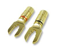 C4A® Quality 2 x Terminal Spade Connectors for Speaker Connections/Gold/Smaller 6mm Fork Width